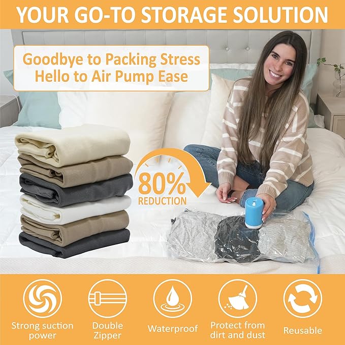 22 Pack Vacuum Storage Bags with Portable Electric Pump, Vacuum Seal Space Saver Bags for Clothing, Pillows, Blanket, Bedding, Comforters