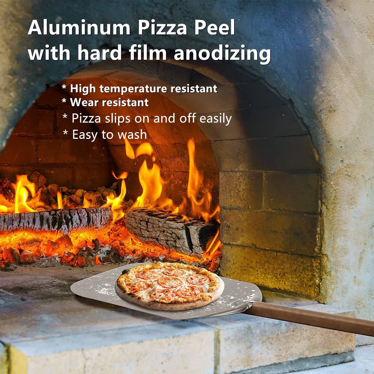 Q Pizza Perforated Aluminium 12x14in Round Pizza Peel, Gold, Aluminum, Non-Stick, Easy to Clean, Suitable for All Occasions