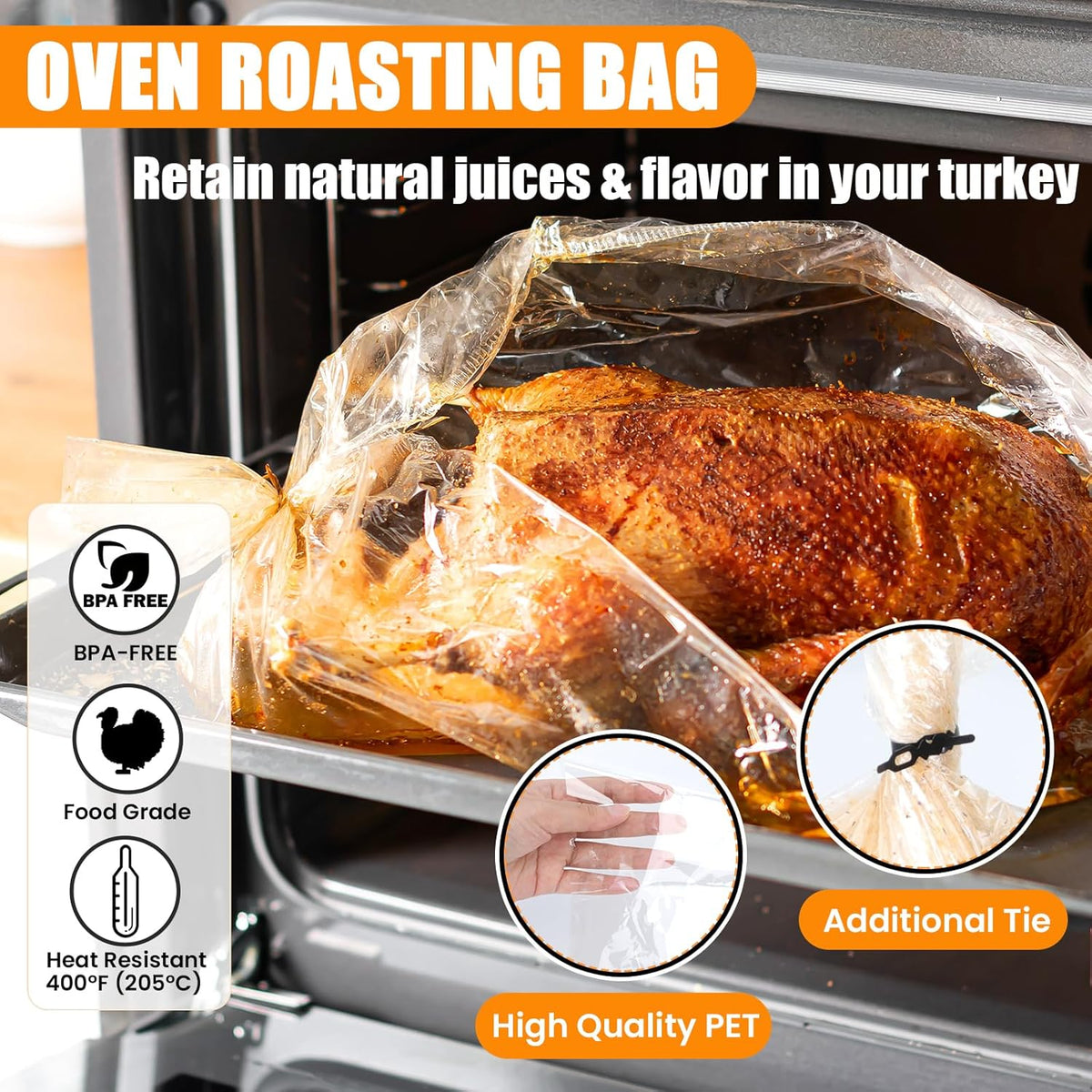 Turkey Oven Bags for Perfect Roasting - 21.7’’ x 23.6’’, 10 Counts, Large Size Turkey Cooking Bags for Oven, Locks in Juices for Flavorful Turkey - Microwave Safe, Thanksgiving, Christmas Essential