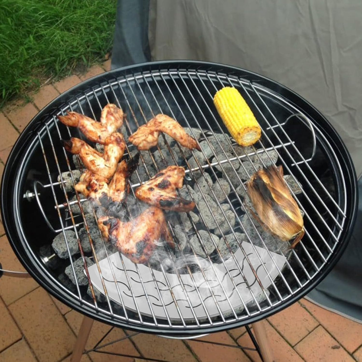 Onlyfire BBQ Smoker Box, Stainless Steel Fan-Shape Smoker Box with Removable Lid, Wood Chip Smoker Box for Charcoal Grills, Kamado Grills - Add Smokey BBQ Flavor to Your Foods, Design Patent