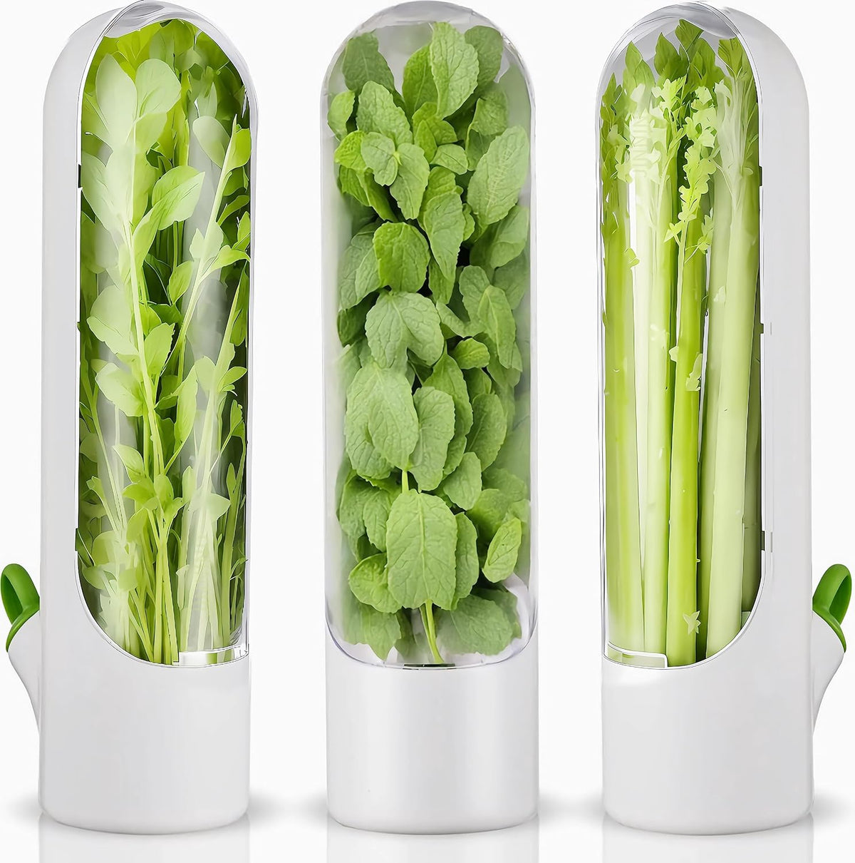 Herb Saver for Refrigerator, Fresh Herb Keeper- Herb Saver Pod Containers, Herb Fresh Keeper for Refrigerator,Herb Storage for Cilantro,Parsley, Asparagus,Keeps Vegetables Fresh for 2-3 Week（3pcs）