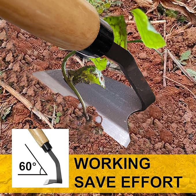 Japanese Weeding Sickle, Wide Blade Gardening Tools - Premium Quality Hand Hoes/Weeding Sickle Have Very Sharp Edge for Quick Work (Long Handle)