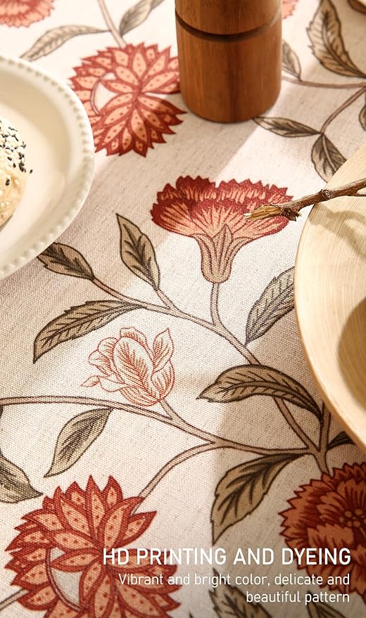 ISAENNE Designer French Square Tablecloth,Linen Orange Floral Pattern Indoor Table Cloth,Wrinkle Resistant Decor Table Cloth for Dining Thanksgiving Kitchen Party,67"*67"-Alvarado D