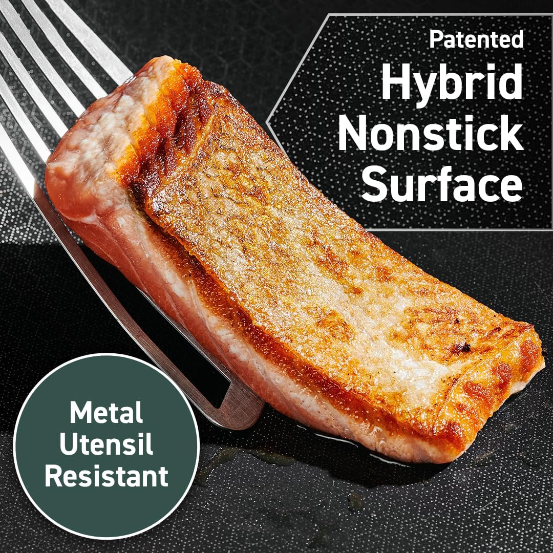 HexClad Hybrid Nonstick 3.3-Quart Deep Sauté Pan with Tempered Glass Lid, Stay-Cool Handle, Dishwasher-Friendly, Oven-Safe Up to 900°F, Induction Ready, Compatible with All Cooktops