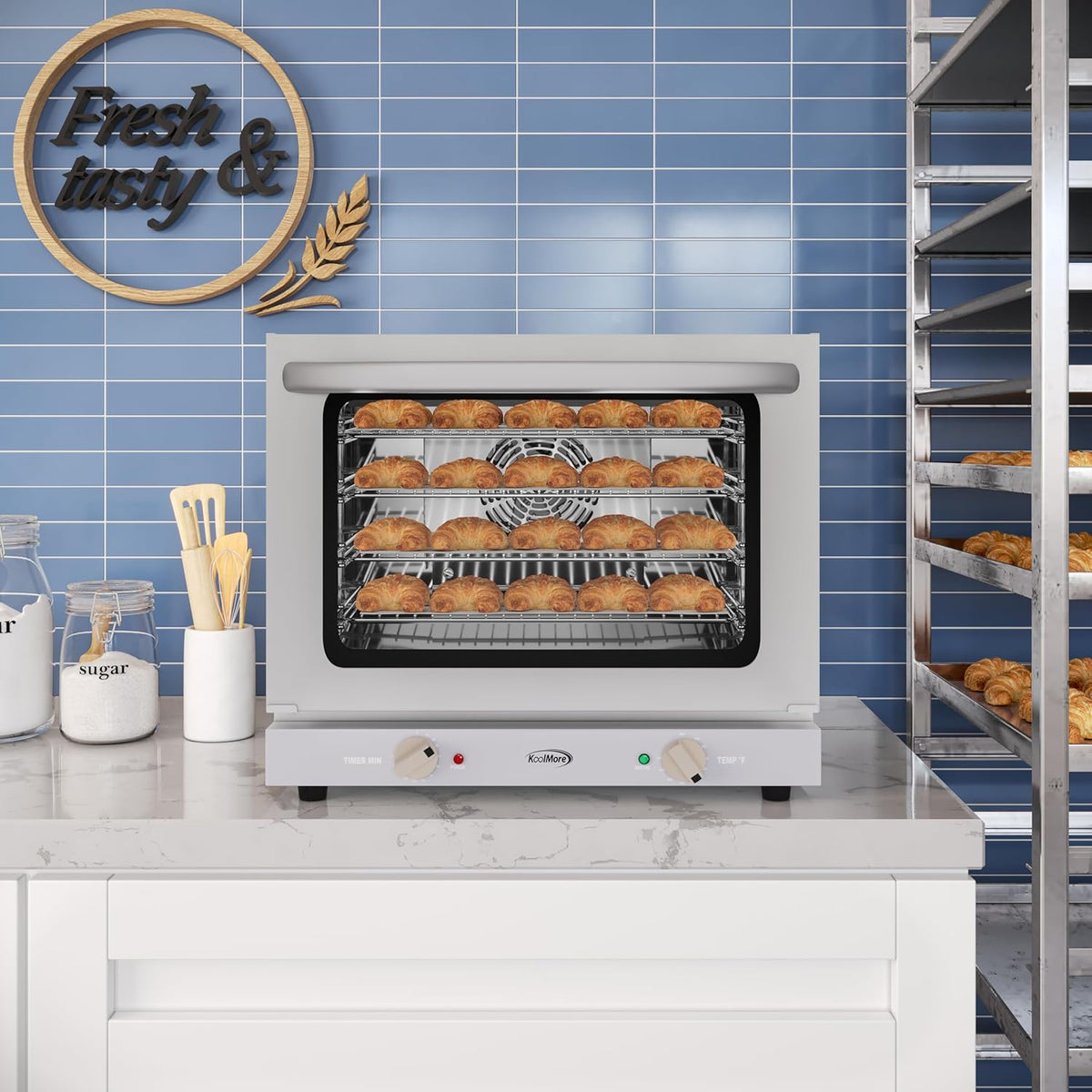 KoolMore 23 in. Countertop Convection Oven for Half-Size Pans with 4 Racks and 2800W of Power in Stainless-Steel - 208/240V, 2.3 cu. ft. ETL Listed (KM-CTCO220-23)