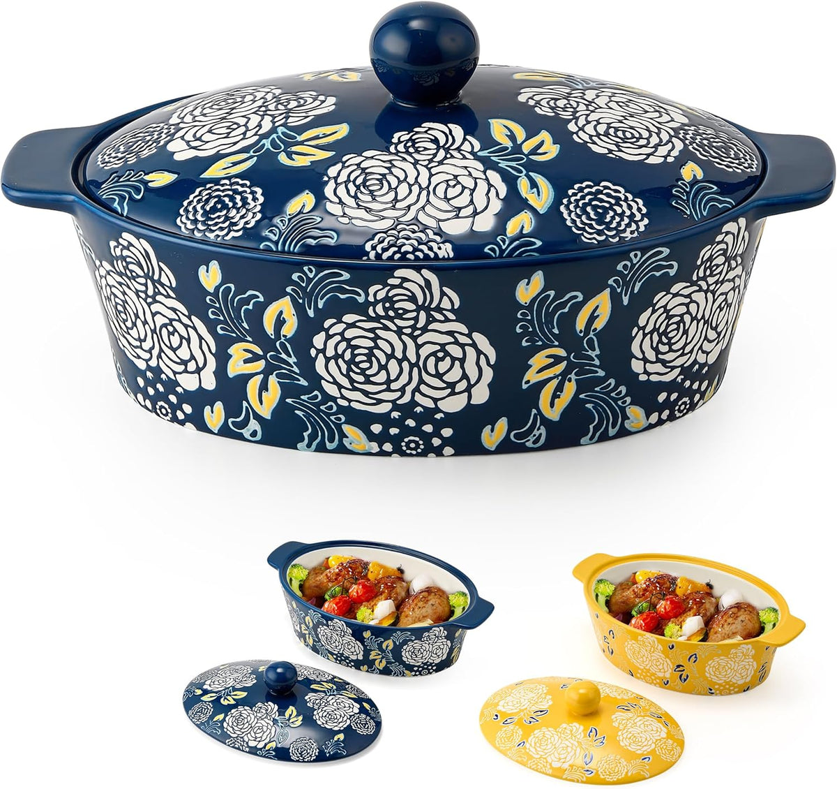Ceramic Casserole Dish With Lid, Casserole Dishes for Oven, Baking Dish Lasagna Pans For Cooking, Oval Baking Pan, Dutch Oven, Perfect for Bread Baking and Serving, Housewarming, Thanksgiving - Blue