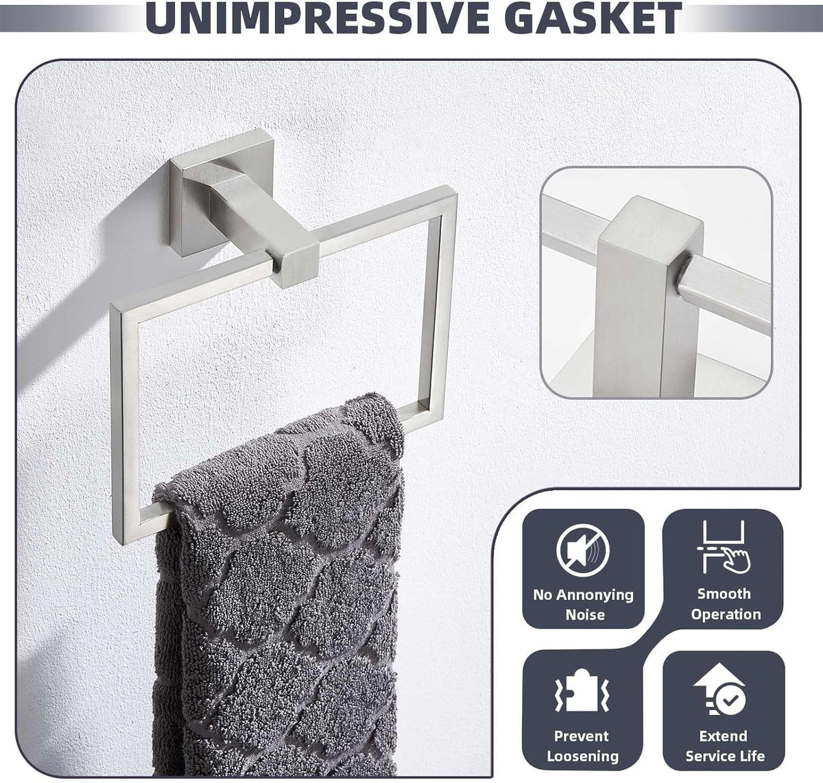 Suyar Brushed Nickel Towel Ring, SUS 304 Stainless Steel Modern Bathroom Hand Towel Holder for Wall