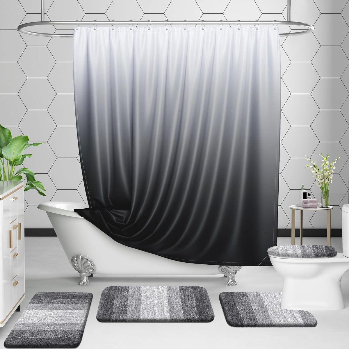 OLANLY Luxury Toilet Rugs U-Shaped 24x20, Extra Soft and Absorbent Microfiber Bathroom Rugs, Non-Slip Plush Shaggy Bath Mat, Machine Wash Dry, Contour Bathroom Mats for Toilet Base, Grey