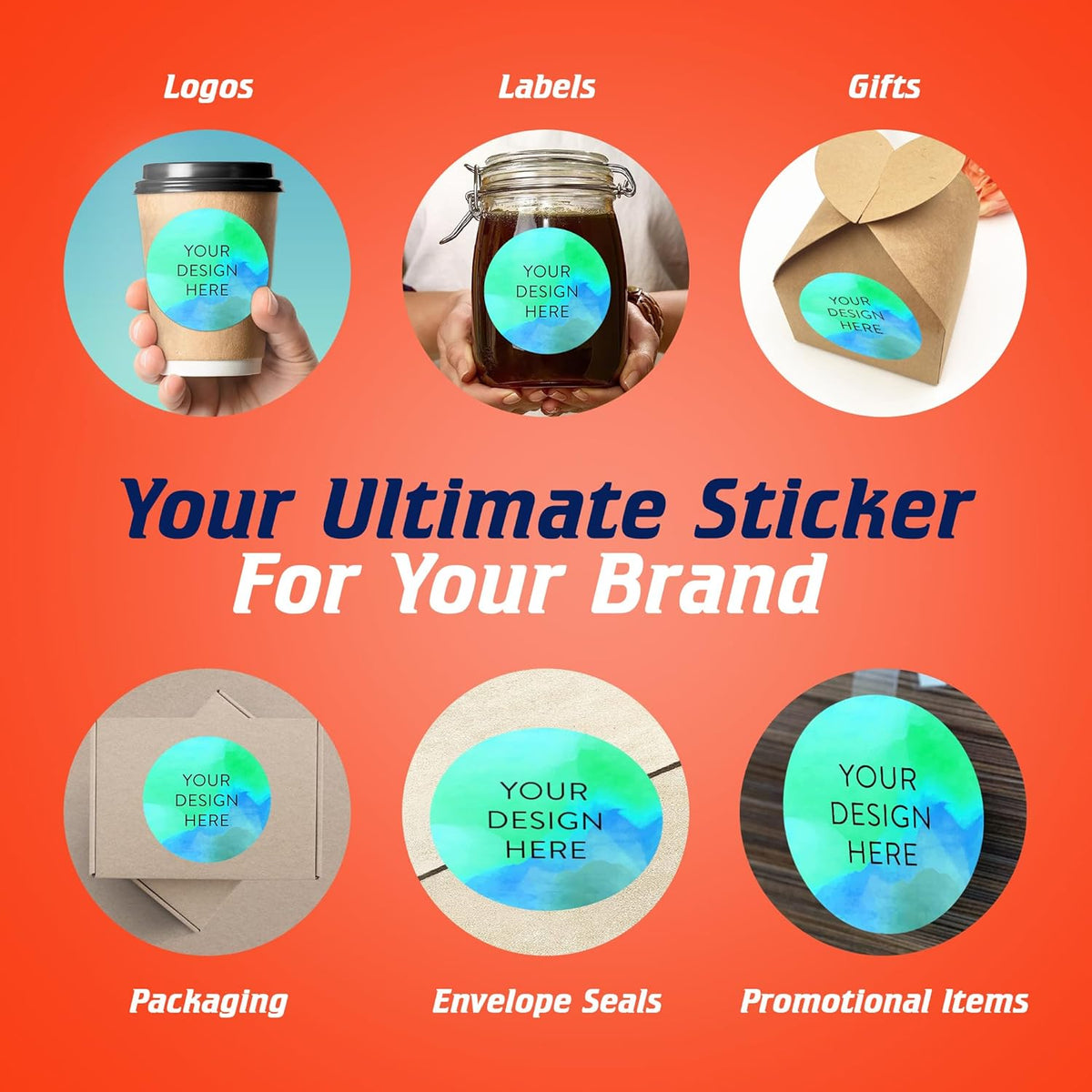 100 Custom Vinyl Stickers - Upload Your own Image, Text, Design, Logo - Personalized Logo Labels for Handmade, Packaging, Bottle, Jars, Candle, Brand Stickers (Blue Green, 5x5)