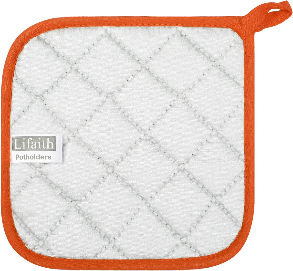 100% Cotton Kitchen Everyday Basic Terry Pot Holder Heat Resistant Coaster Potholder for Cooking and Baking Set of 5 Orange