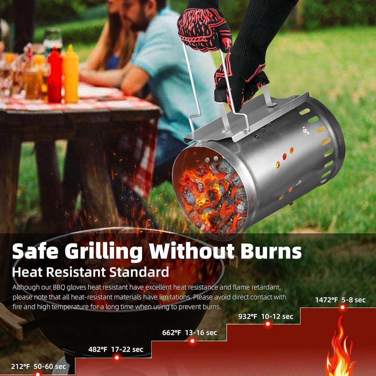BBQ Gloves, 1472°F Heat-Resistant and Anti Slip Long Grilling Gloves, One Size Fits All, Gift Two Hooks, Excellent Hand and Wrist Protection in The Kitchen/Fireplace/Griddle/Smoker/Fire Pit