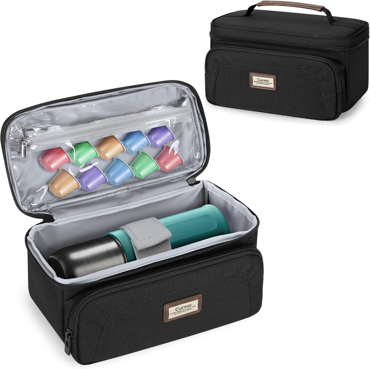 CURMIO Carrying Case Compatible with OutIn Nano Portable Electric Espresso Machine, Camping Coffee Maker Travel Bag with Pockets for Capsules and Accessories, Black