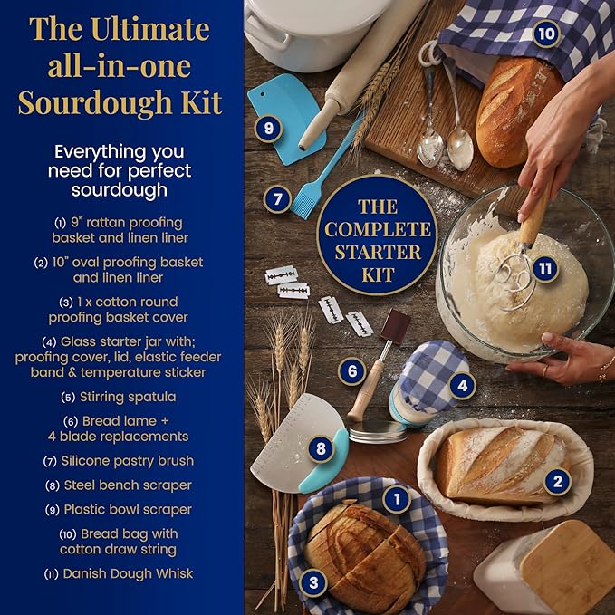 Sourdough Starter Kit for Beginners with Beginner Guide & 100 Recipes - Sourdough Bread Baking Supplies and Tools, Homemade Bread Gift Set and Sour Dough Accessories for Bakers
