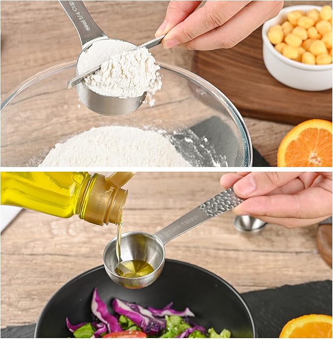 Measuring Cups and Spoons Set 19, Stainless Steel Measuring Cups and Spoons Set for Baking, Metric &US Metal Kitchen 8 Measuring Cup & 9 Measure Spoon & Equivalents & Leveler Set