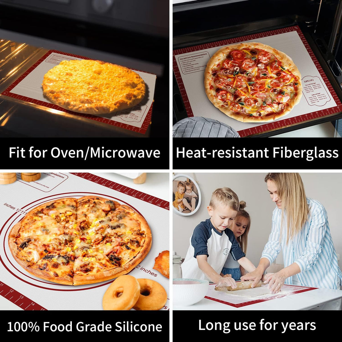 Non Stick Pastry Mat for Rolling Dough Fondant Pie Crust, Macaron Silicone Baking Mat for Mat Extra Large Silicone Mats for Baking Cookie Cakes Pizza Candy Bread