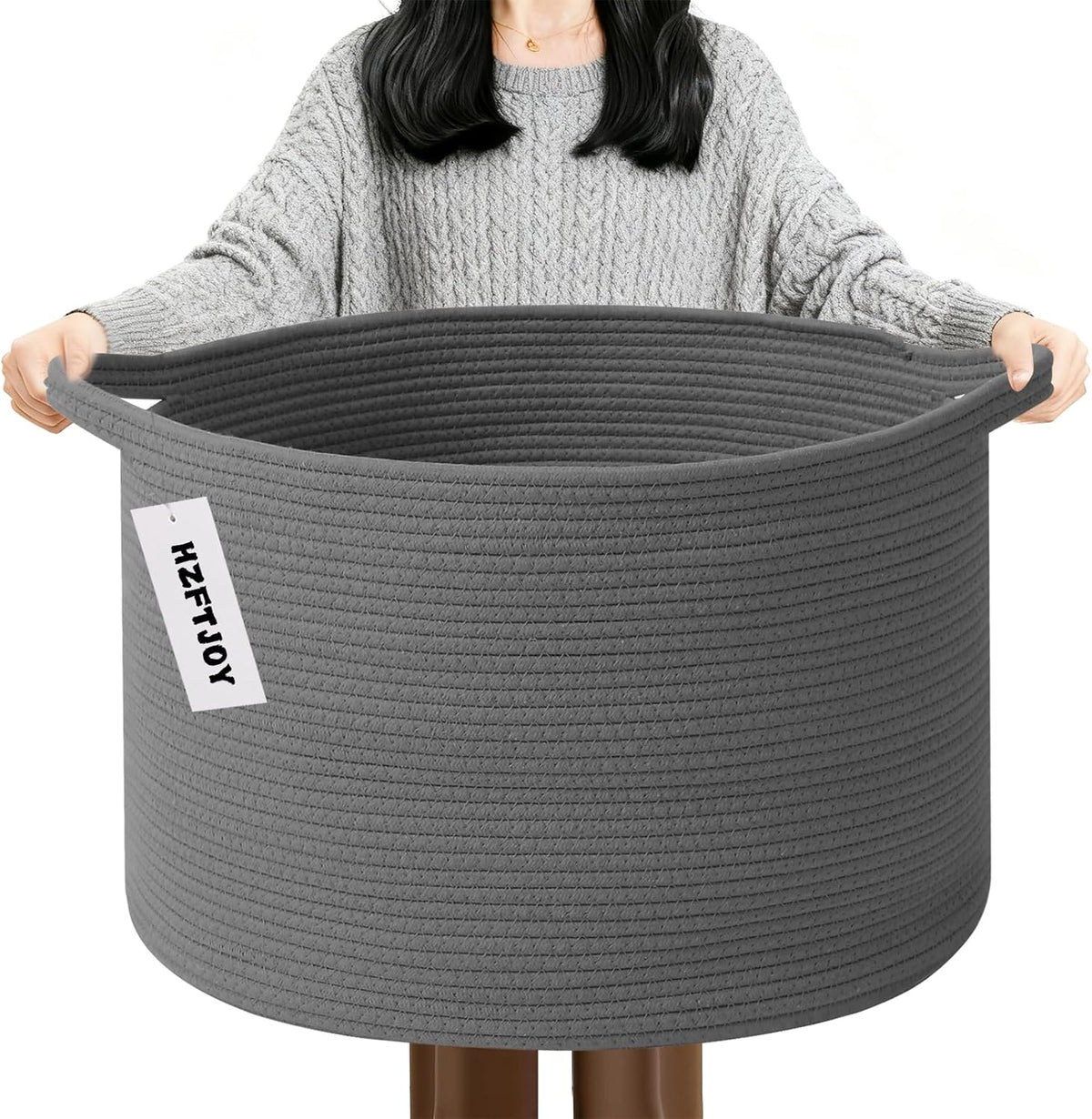 Large Blanket Basket for Organizing,65L Closet Organizers and Storage Bins Box for Shelves Woven Rope Storage Baskets,Living Room,Bedroom,Dorm,Laundry room (Dark Grey)