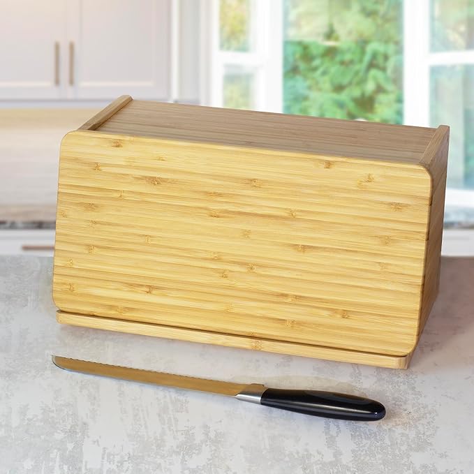 Totally Bamboo Bread Box for Kitchen Countertop – Bamboo Wood Bread Storage Container with Removable Cutting Board Lid and Crumb Catcher | Bread Bin for Loaves and Baked Goods