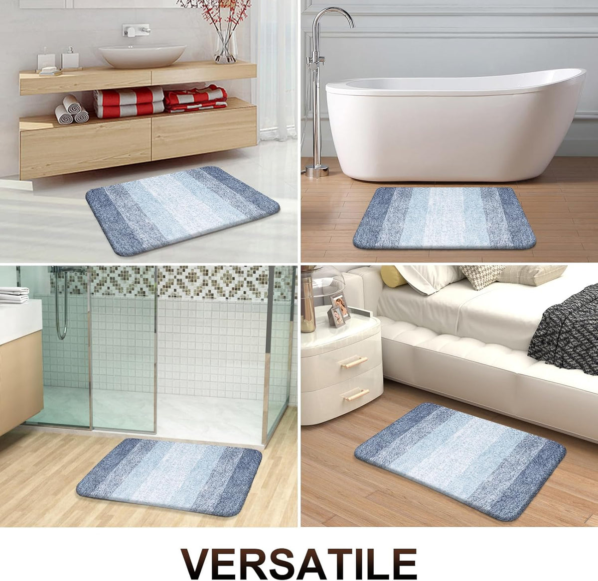 OLANLY Bathroom Runner Rugs 54x24, Extra Soft Absorbent Microfiber Bath Rugs, Rubber Backing, Quick Dry, Machine Washable Bath Mats for Bathroom Floor, Tub and Shower, Home Decor Accessories, Blue