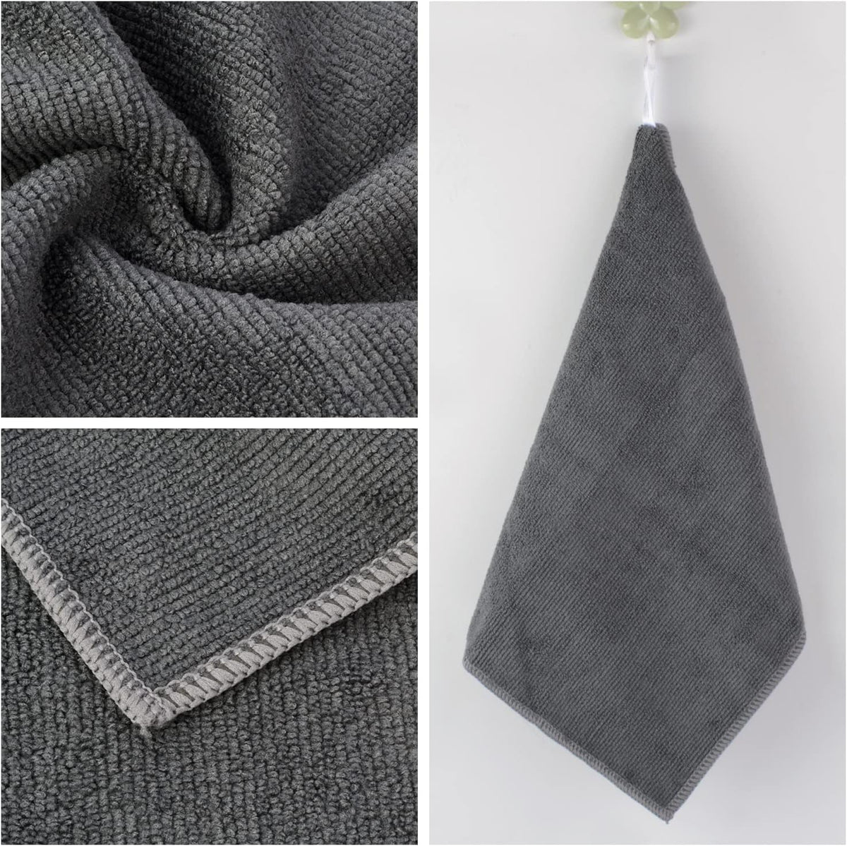 KinHwa Kitchen Washcloths for Dishes Absorbent Microfiber Dish Cloths Quick Dry Dish Rags with Poly Scour Scrub Side Ideal for Kitchen Cleaning (Gray, 12inchx12inch 10 Pack)