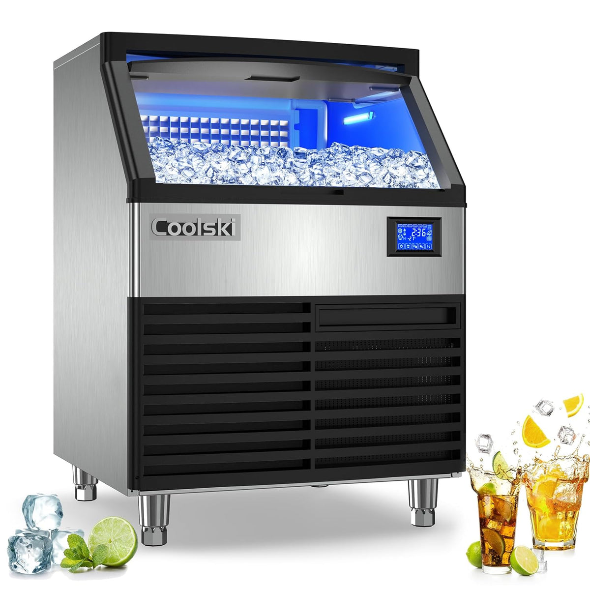Commercial Ice Maker Machine 260LBS/24H, 26’’ Under Counter Ice Machine with Storage Bin, ETL Approved Ice Maker for Restaurant/Bar/Home, Air Cooled/Clear Ice Cubes/Stainless Steel