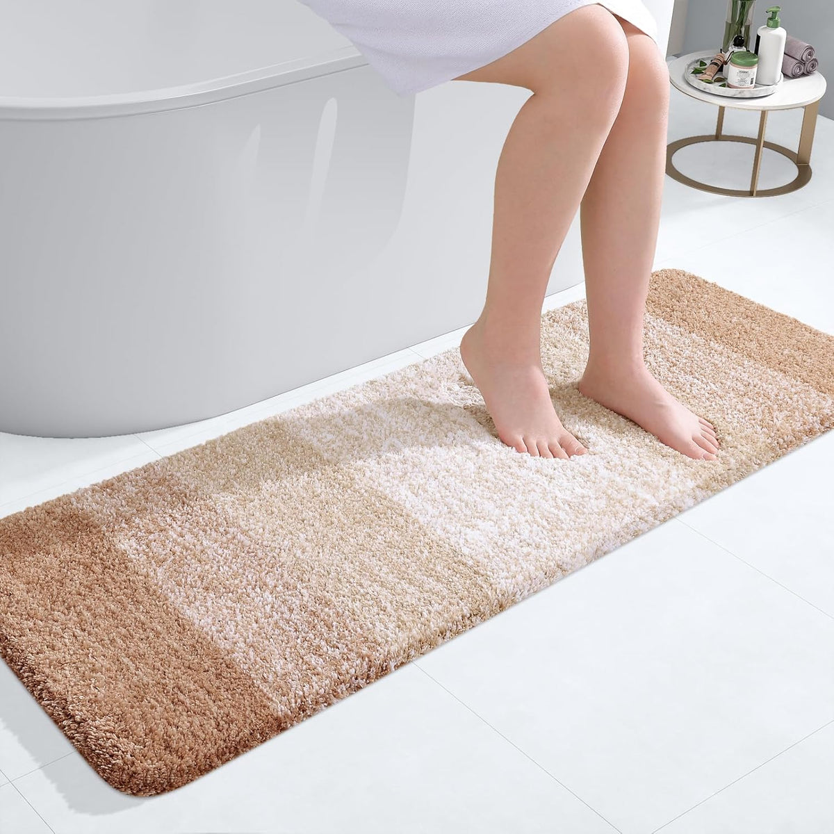 OLANLY Bathroom Runner Rugs 47x17, Extra Soft Absorbent Microfiber Bath Rugs, Rubber Backing, Quick Dry, Machine Washable Bath Mats for Bathroom Floor, Tub and Shower, Home Decor Accessories, Beige
