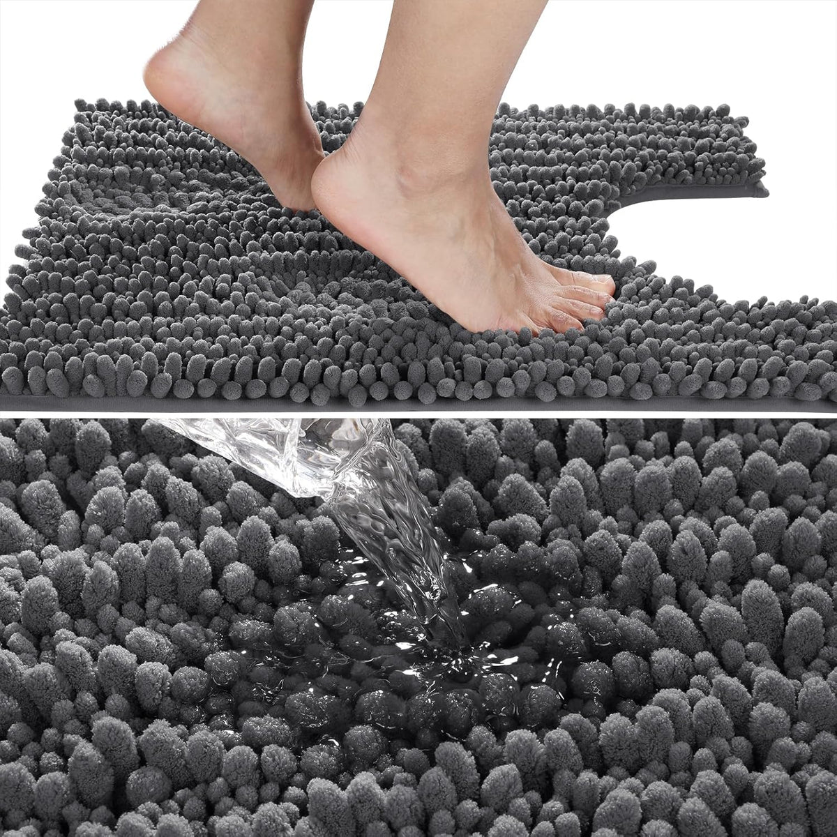 Yimobra Toilet Rug U Shaped Washable 24x20 Inch - Ultra Soft Absorbent Chenille Bath Rugs for Toilet, Quick Dry & Machine Washable, Non Slip Contour Bathroom Mat, Dark Gray