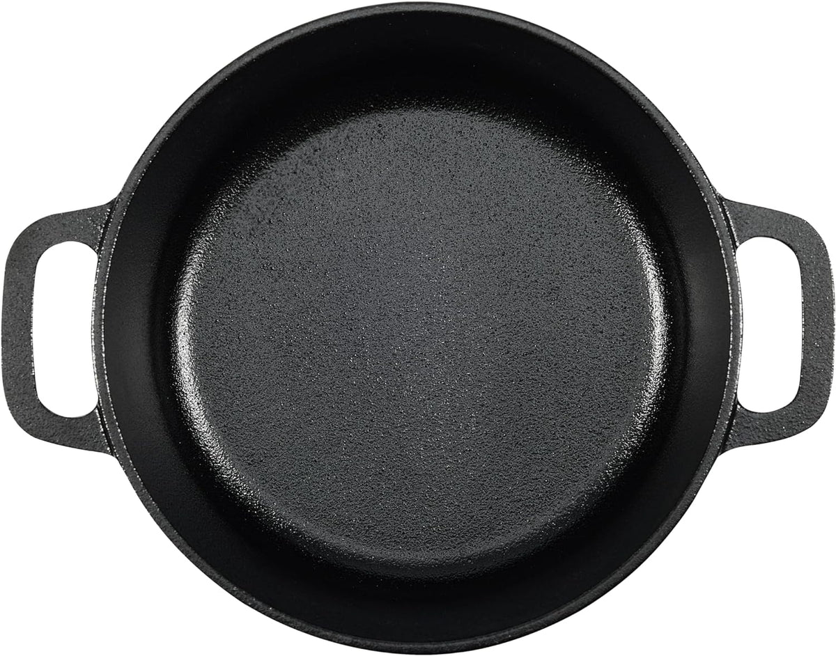 Amazon Basics Round Pre-Seasoned Cast Iron Mini Dutch Oven Pot with Lid and Dual Handles, 2-Quart, Black
