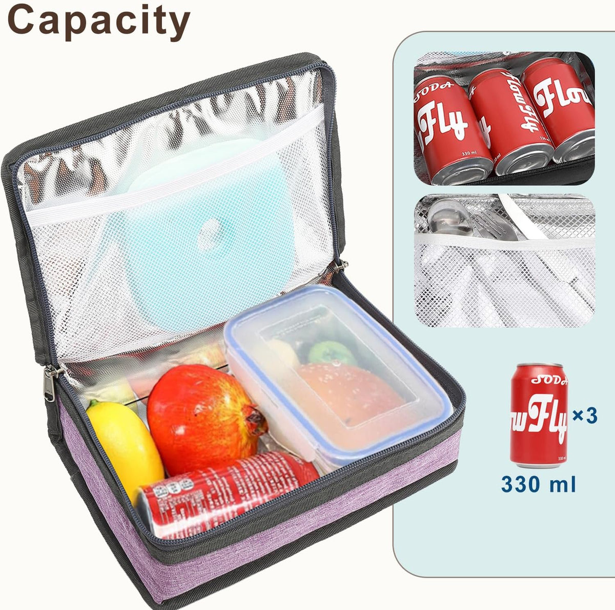 FlowFly Small Insulated Lunch box Portable Soft Bag Mini Cooler Thermal Meal Tote Kit with Handle for Work & School, Purple
