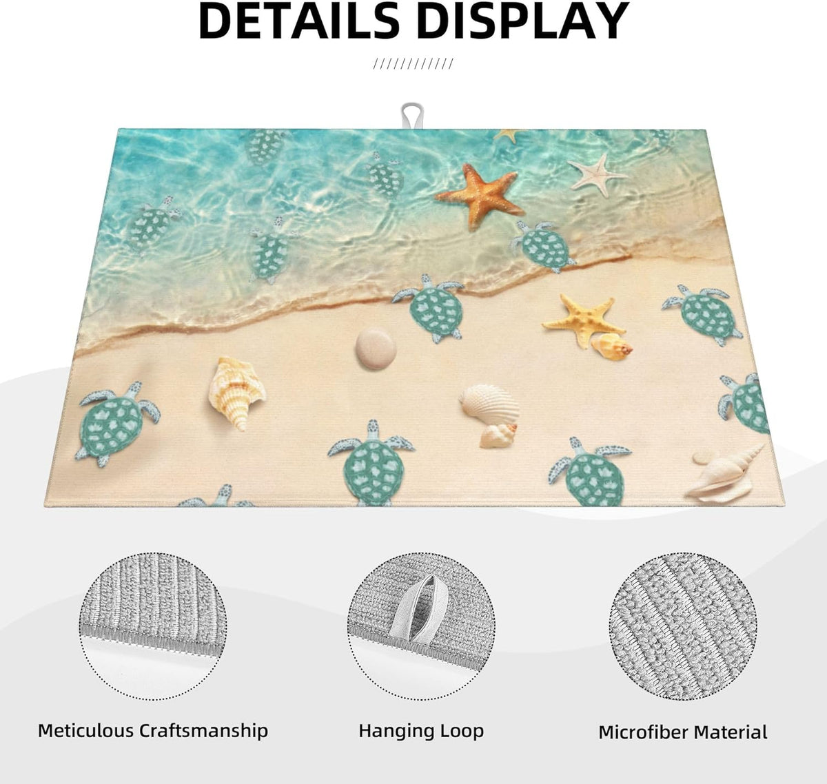 Sea Turtles Beach Dish Drying Mat for Kitchen Counter Cute Drying Pad 18x24 Inch Teal Nautical Decor Absorbent Reversible Dish Drainer Rack Mats
