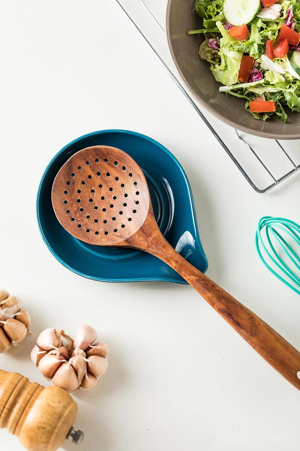 Spoon Rest for Stove Top Cooking Spoon Holder for Kitchen Countertop Large Holder for Spatula, Spoons or Tongs, Framhouse Decor, Blue
