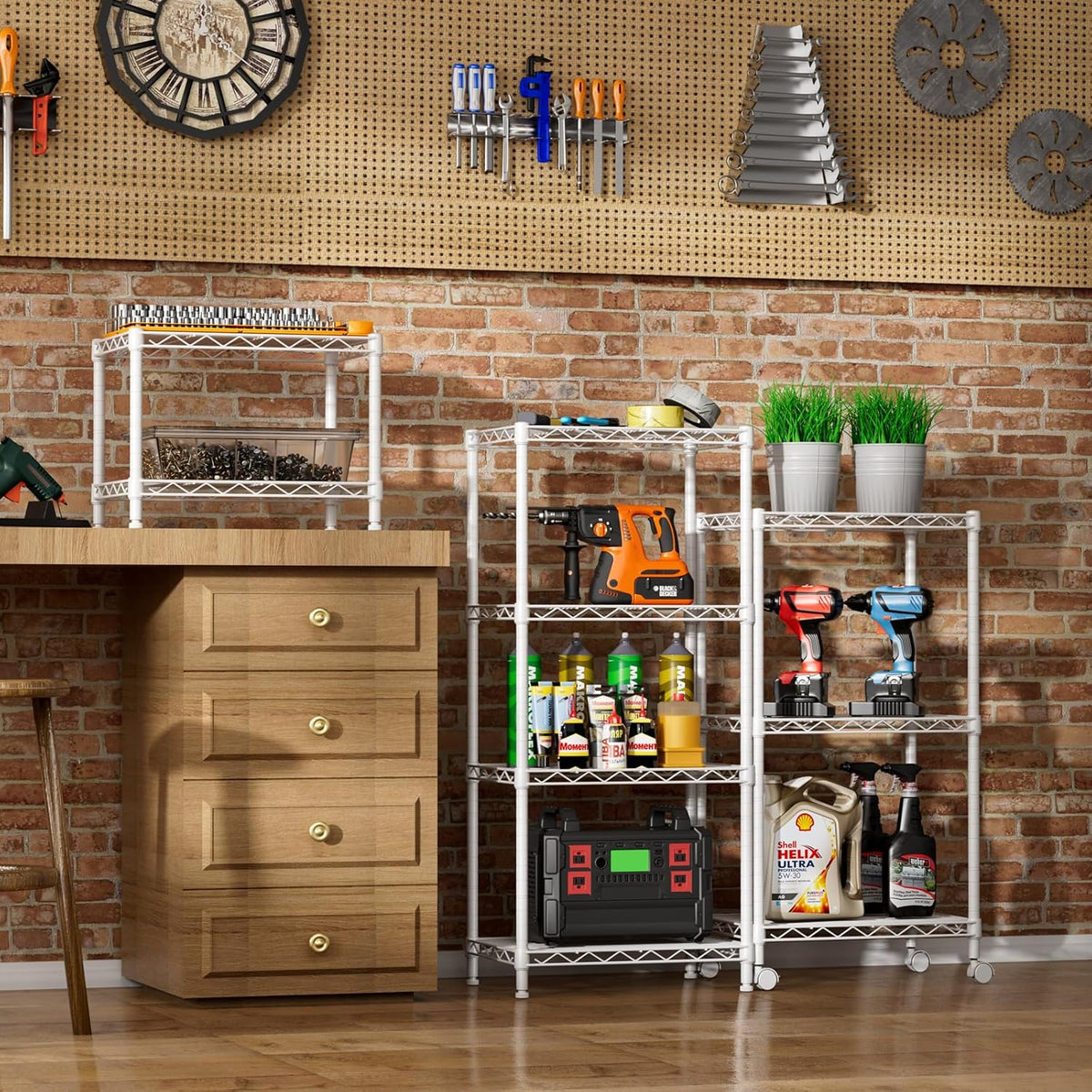 SINGAYE 2 Small Wire Shelves Garage Pantry Close Home Organizers and Storage Bathroom Shelf Laundry Room Organization Adjustable Book Metal Shelving Unit