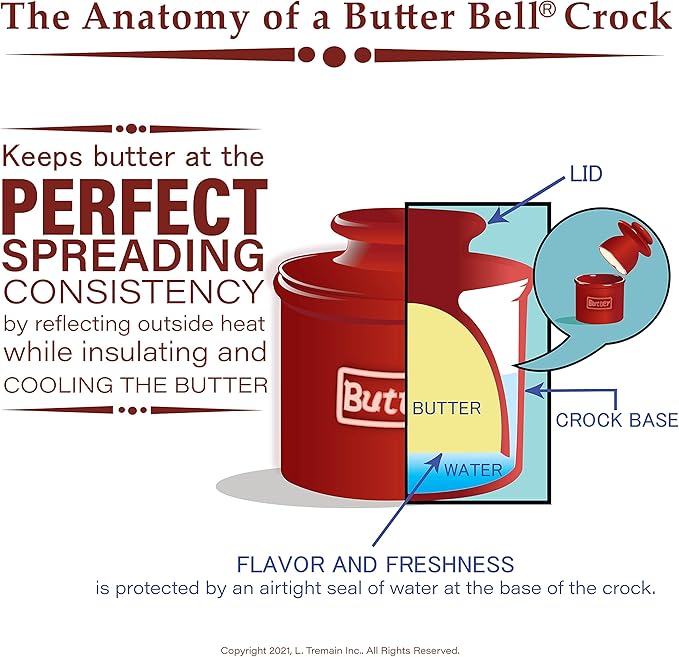 Butter Bell - The Original Butter Bell crock by L Tremain, a Countertop French Ceramic Butter Dish Keeper for Spreadable Butter, Café Matte Collection, Beige