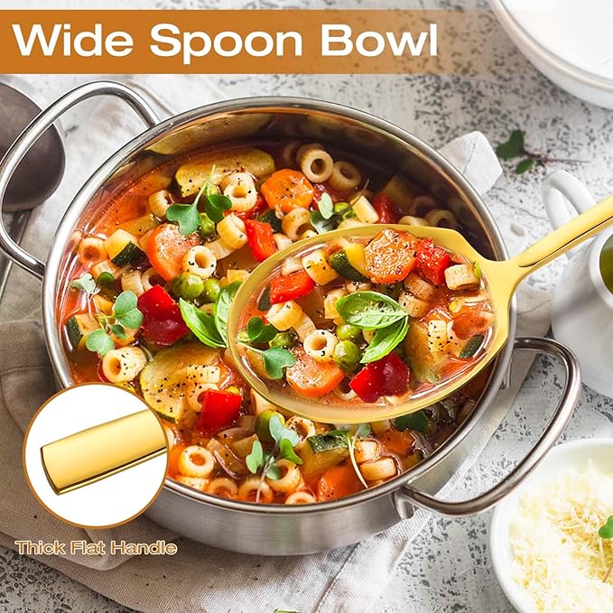 Extra Large Serving Spoons Set 11.7-Inch Gold Serving Slotted Spoon and Serving Spoon 18/8 Stainless Steel Big Serving Utensil for Buffet, Parties, Catering - Dishwasher Safe(2-Pack, Gold)