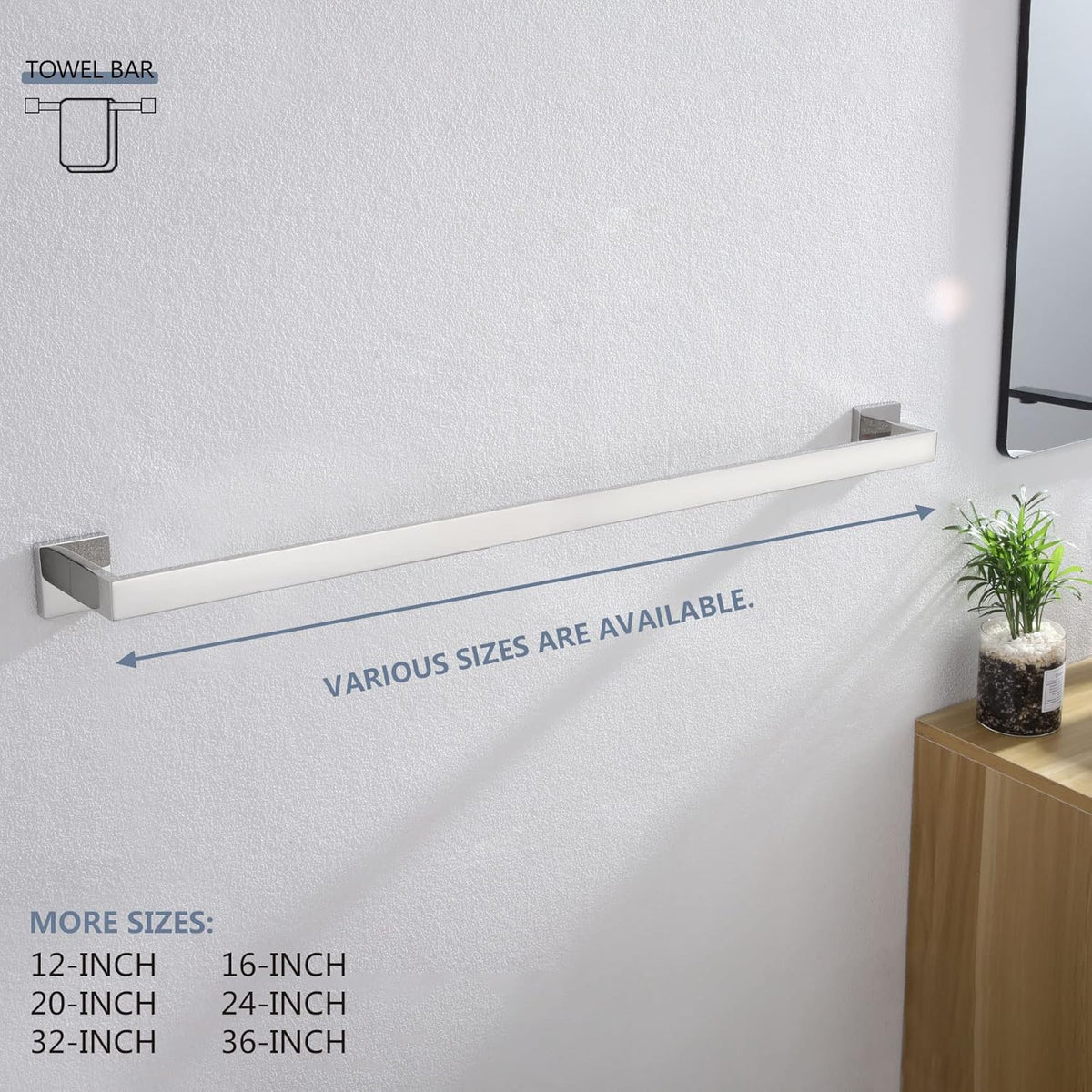 KOKOSIRI 32-Inch Single Towel Bar, Bathroom Kitchen Towel Holder, Wall Mounted SUS304 Stainless Steel Towel Rack, Polished Chrome, B4003CH-L32