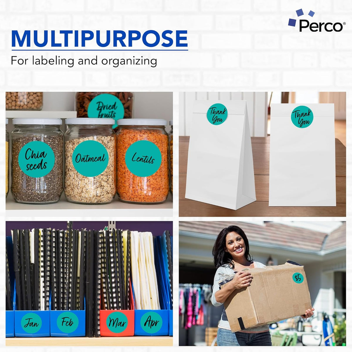Perco Teal 3-Inch Round Circle Dot Sticker Labels with Easy Peel Perforation - 500 Labels per Roll - Strong Adhesion, Vibrant Colors for Organizing, Crafting & More - Made in USA