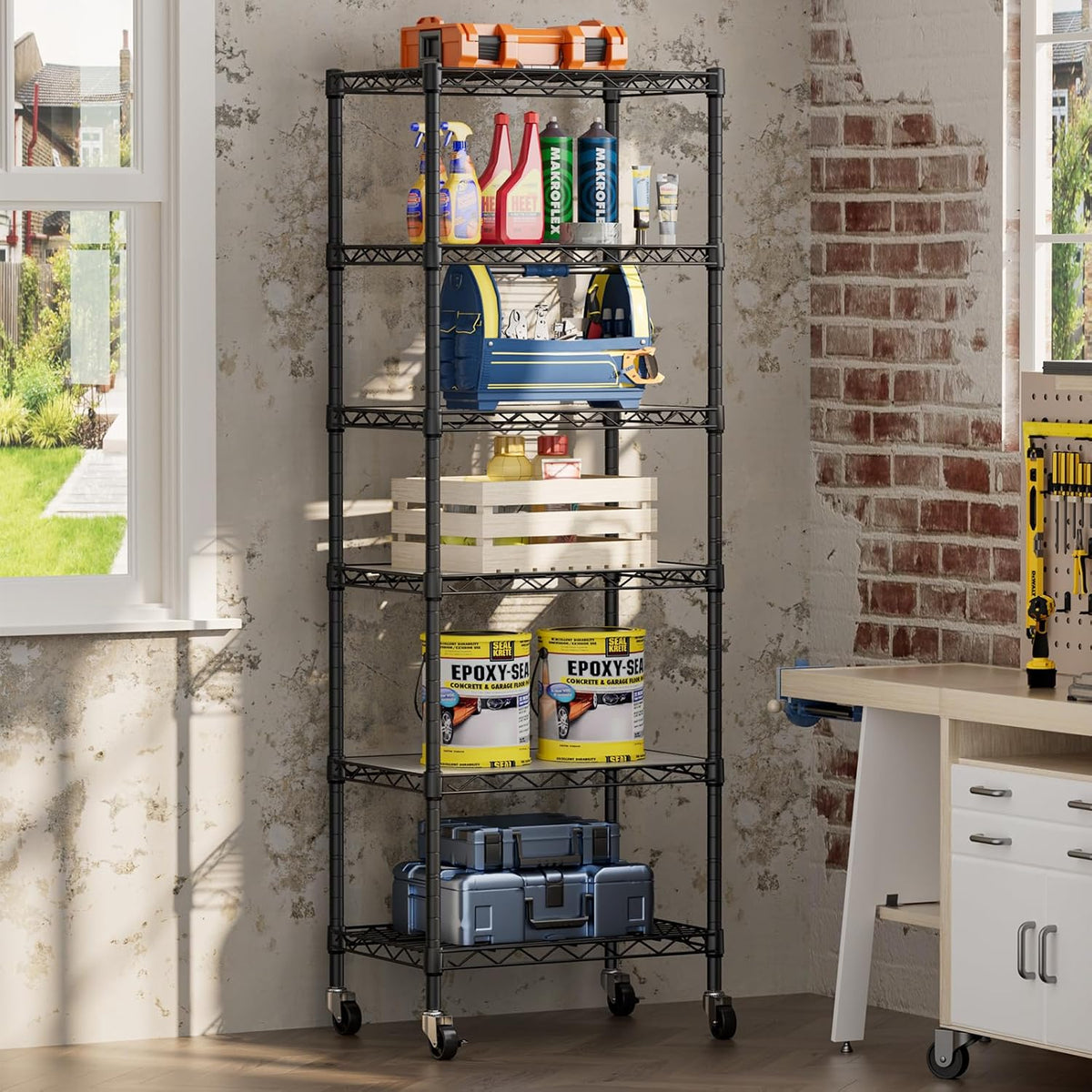 SINGAYE 6 Small Wire Shelves Kitchen Pantry Close Home Organizers and Storage Bathroom Shelf Laundry Room Organization Adjustable Book Metal Garage Shelving Unit