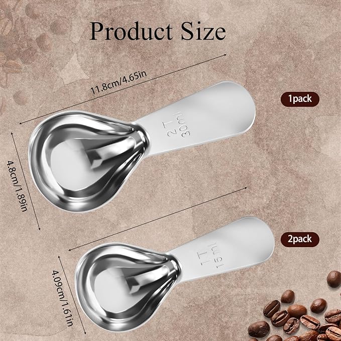 Stainless Steel Coffee Scoop Set - 3 Pc Measuring Spoons (1 Tbsp & 2 Tbsp Scoop) for Ground Coffee, Tea, Sugar Or Flour, Short Handles