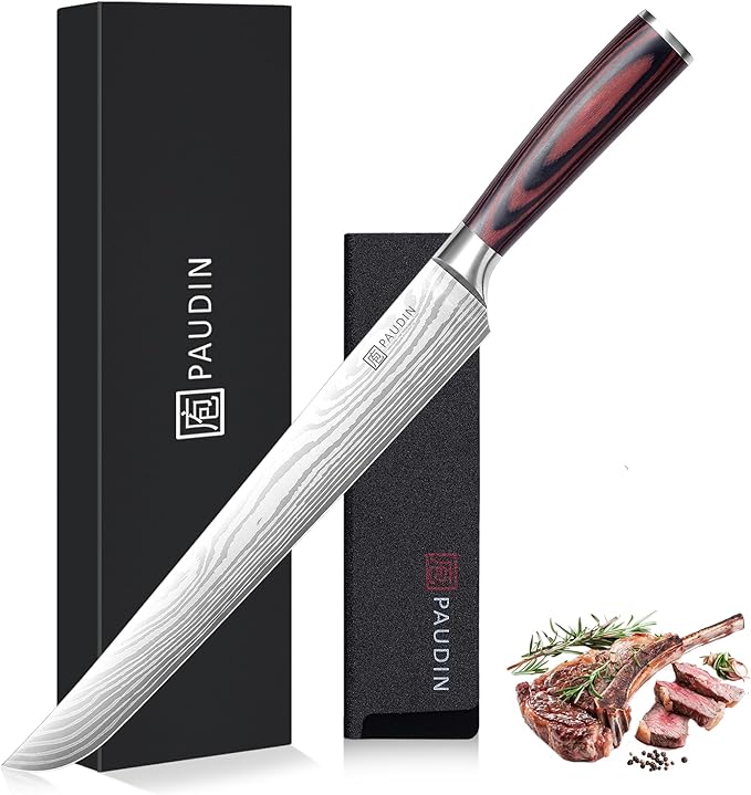 PAUDIN Carving Knife, 12 Inch Brisket Knife, Razor Sharp Edge Slicing Knife for Brisket Meat, Forged German High Carbon Stainless Steel, Ergonomic Handle Design