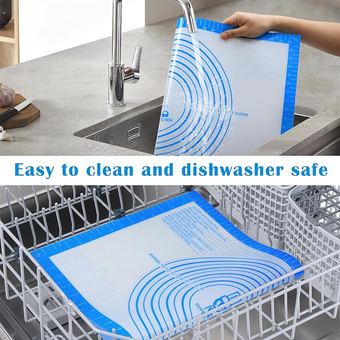 Nonstick Silicone Pastry Baking Mat Large with Measurements 16''By 24'' for Silicone Baking Mat, Counter Mat, Dough Rolling Mat/Pie Crust Mat By Folksy Super Kitchen(16×24, Blue)