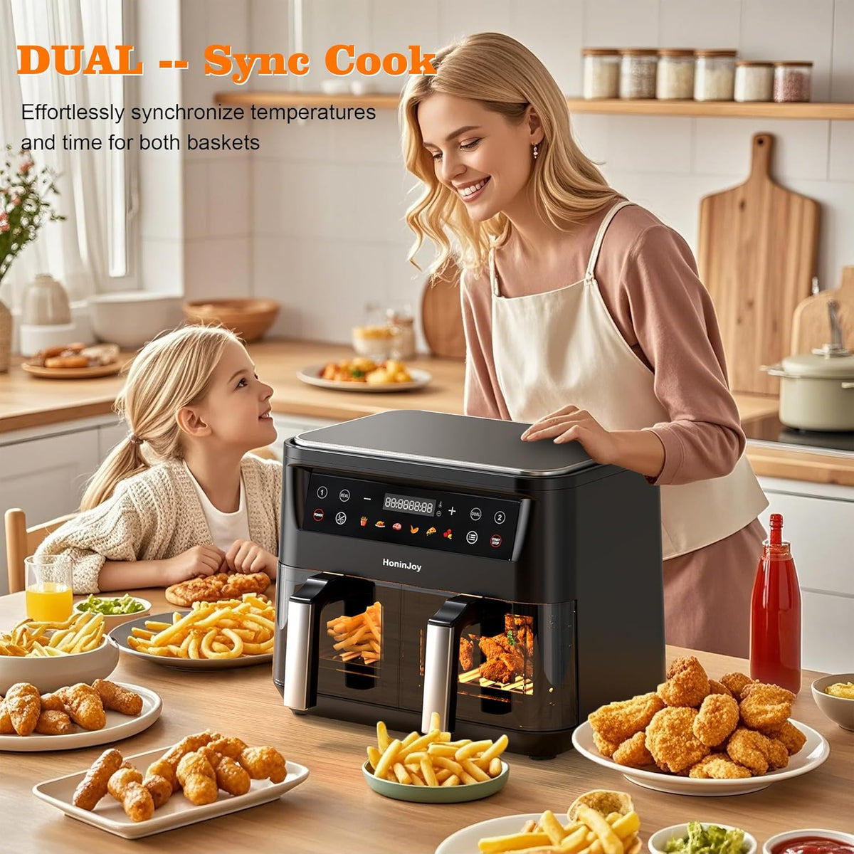 10QT Large Dual Basket Air Fryer with Viewing Window and 50pcs Paper Liners, 10-in-1 Digital Touchscreen Double Zone Air Fryers, SyncCook to Bake,Roast,Reheat,Broil, Nonstick Dishwasher Safe