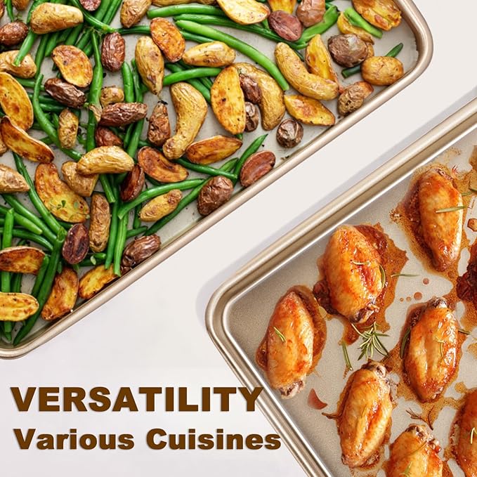 Baking Sheet Pan Set of 2, Wildone Commercial Cookie Sheets for Baking, Nonstick Carbon Steel Jelly Roll Pan Oven Tray 15x10 Inch, Heavy Duty & Easy Clean