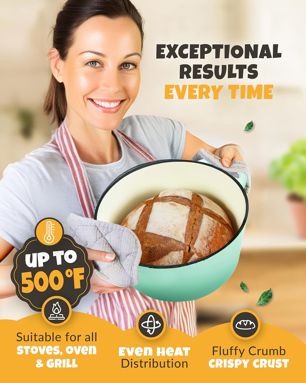 Dutch Oven for Bread Baking - incl. Sourdough Bread-Baking Supplies like Banneton Bread-Proofing Basket - 5QT Enameled Cast Iron Bread-Oven with Lid, Baking Pan, Scoring Tool Lame