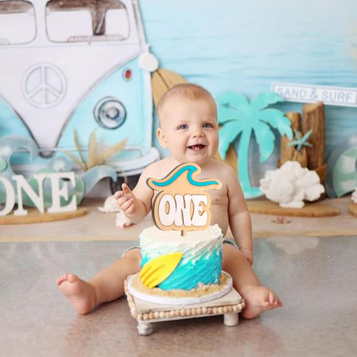 Wave Cake Topper - The Big One Cake Topper, Beach Themed First Birthday Decoration Supplies, Surf Theme 1st Birthday Party Decor for Cake Smash, Photo Props...