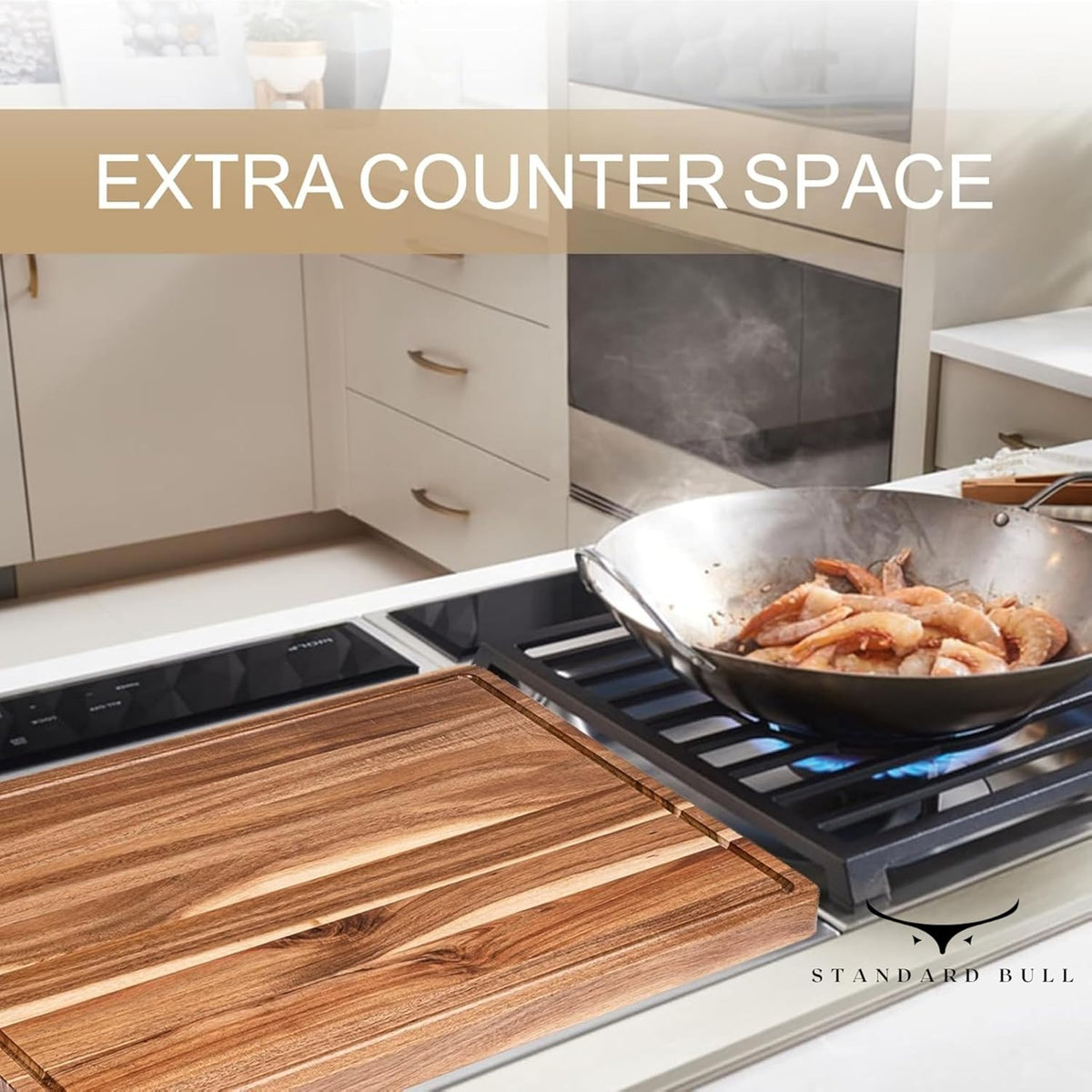 Acacia Wood Cutting Board – Large 18x12 Wood Cutting Boards for Kitchen with Juice Groove, Reversible Prep & Serving Board, Wooden Chopping Board for Mess-Free Cooking