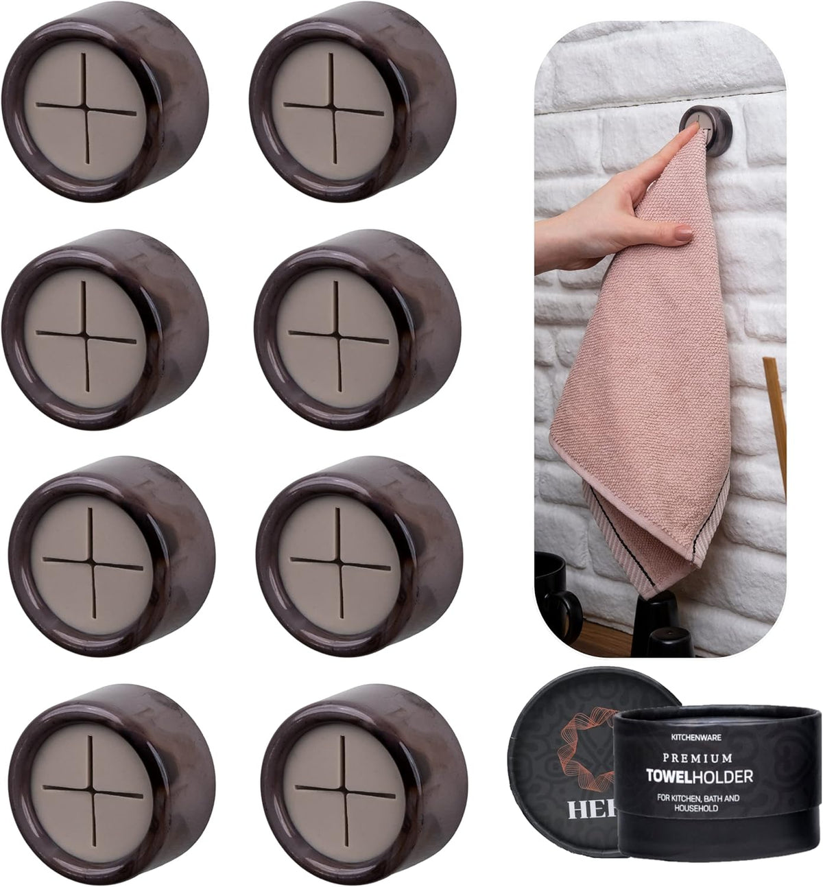 HEFA Eco-Friendly 8 Pack Ultimate Kitchen Towel Hooks - Enhance Space with Hand, Dish & Kitchen Towel Holders