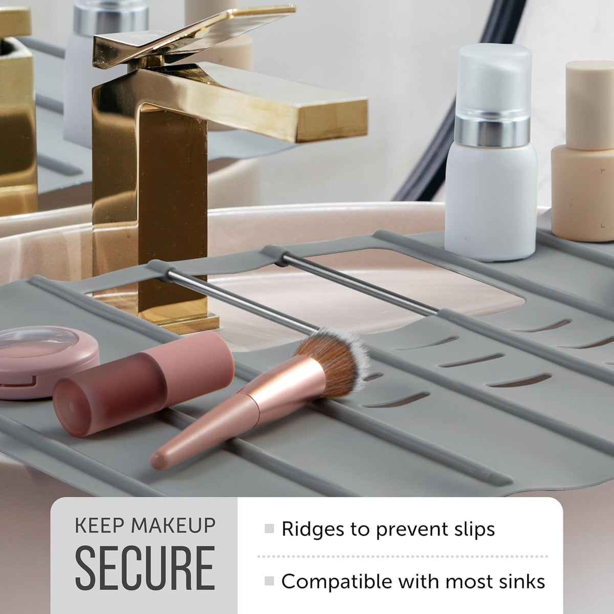 Maplefield Travel Size Bathroom Sink Cover for Counter Space - Foldable Silicone Sink Mat for Beauty Routine, Ideal for Small Bathroom, RVs, Camper Vans (Gray Small, 19.5 x 15.5 x 1.6 Inches)