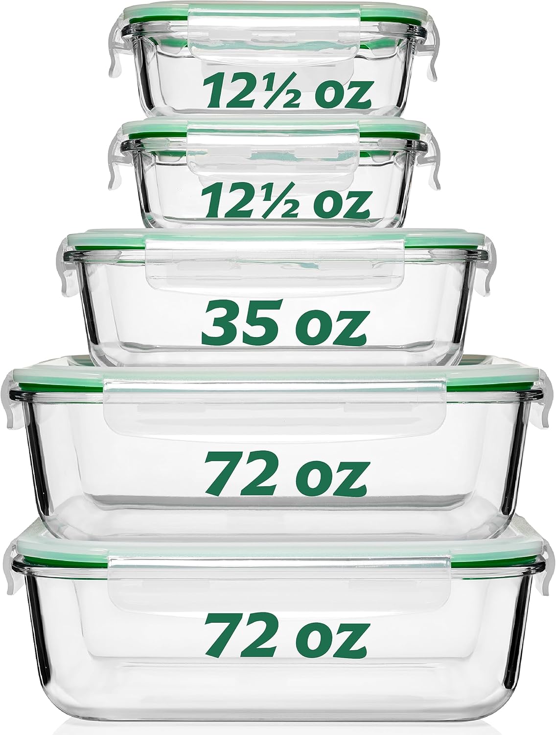 Fusion Gourmet Large Glass Food Storage Containers with Lids [5 Pack, 72 oz, 9 Cup], Airtight, Leakproof, Microwave and Oven Safe Borosilicate Glass