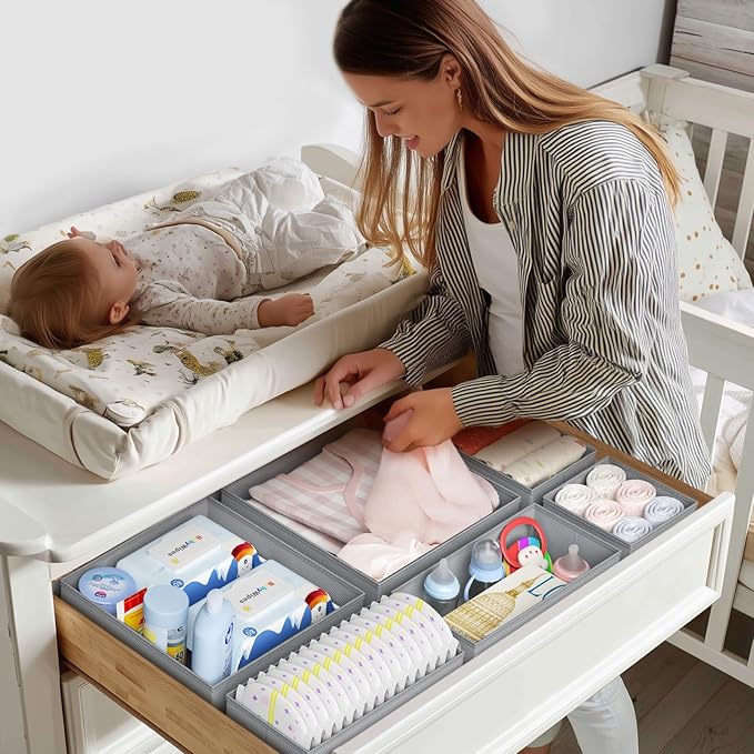 DIMJ Drawer Organizer Clothes - 20 Pack Closet Drawer Organizer Bins for Baby Clothes Storage, Fabric Dresser Organizer for Nursery Bedroom, Foldable Small Drawer Dividers for Underwear Socks