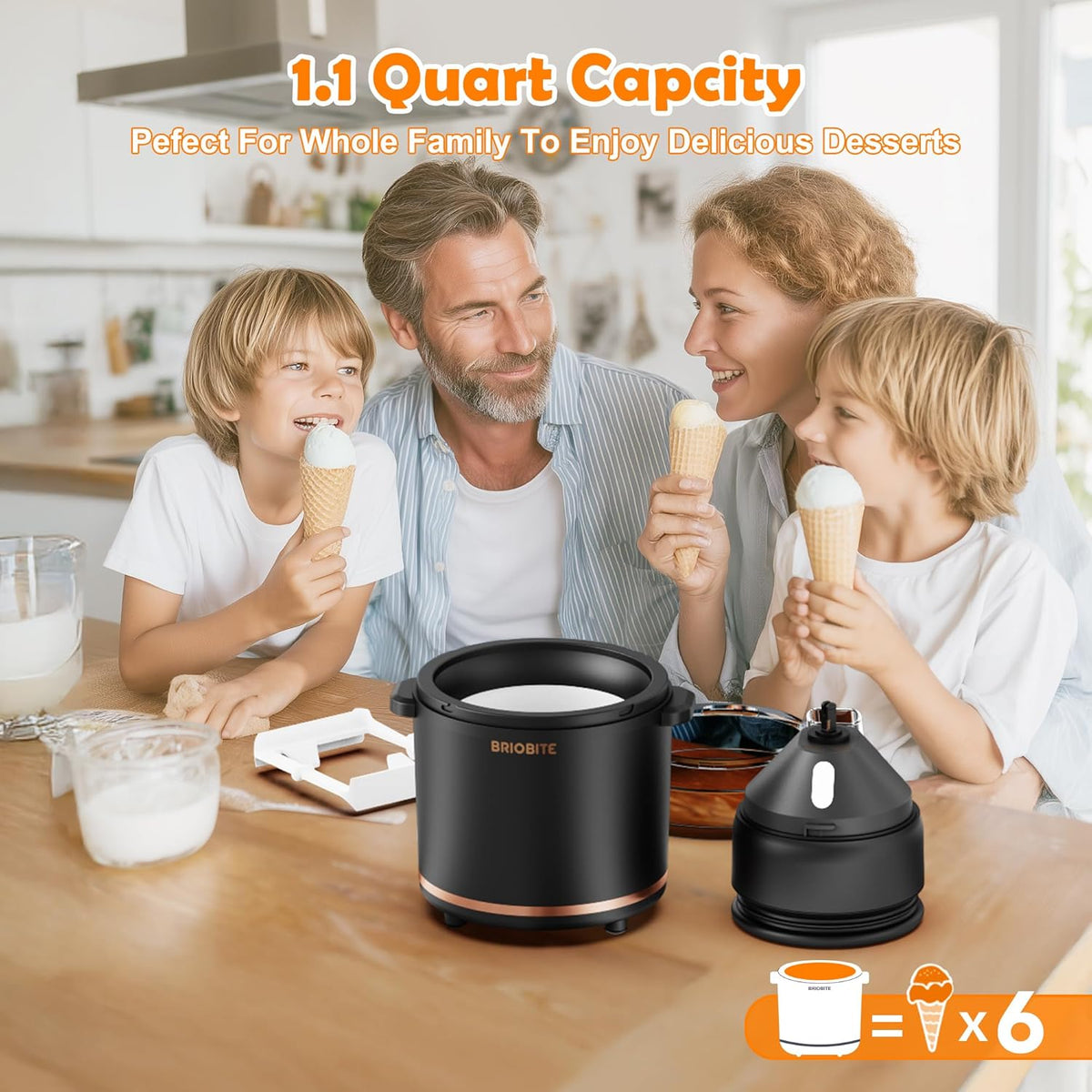 1.1 Quart Ice Cream Maker – Electric Ice Cream Machine for Gelato, Milkshakes & Sorbet, Perfect for Family, Easy to Use & Clean,Black