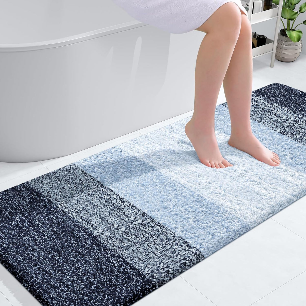 OLANLY Bathroom Runner Rugs 59x24, Extra Soft Absorbent Microfiber Bath Rugs, Rubber Backing, Quick Dry, Washable Bath Mats for Bathroom Floor, Tub and Shower, Home Decor Accessories, Navy Blue